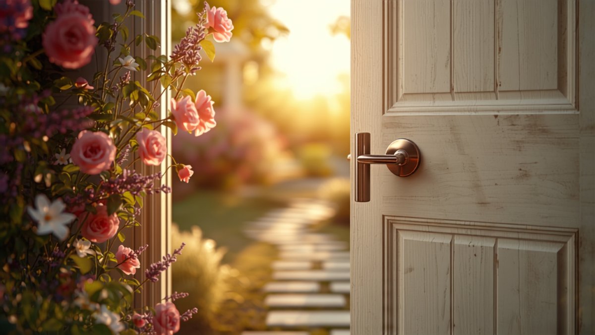 A hand gently closing a door