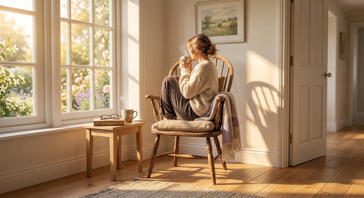 An empty armchair in soft afternoon light