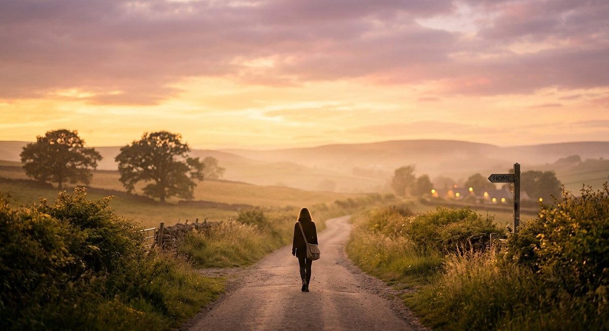 A lone silhouette walking, carrying something unseen